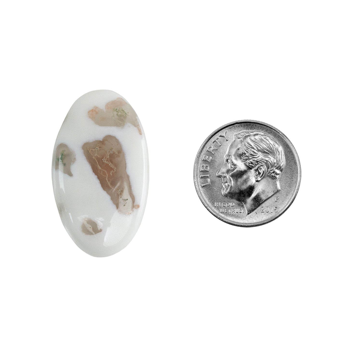 Moss Agate Gemstone - Freeform Cabochon 27mm x 15mm - Pkg/1 with dime