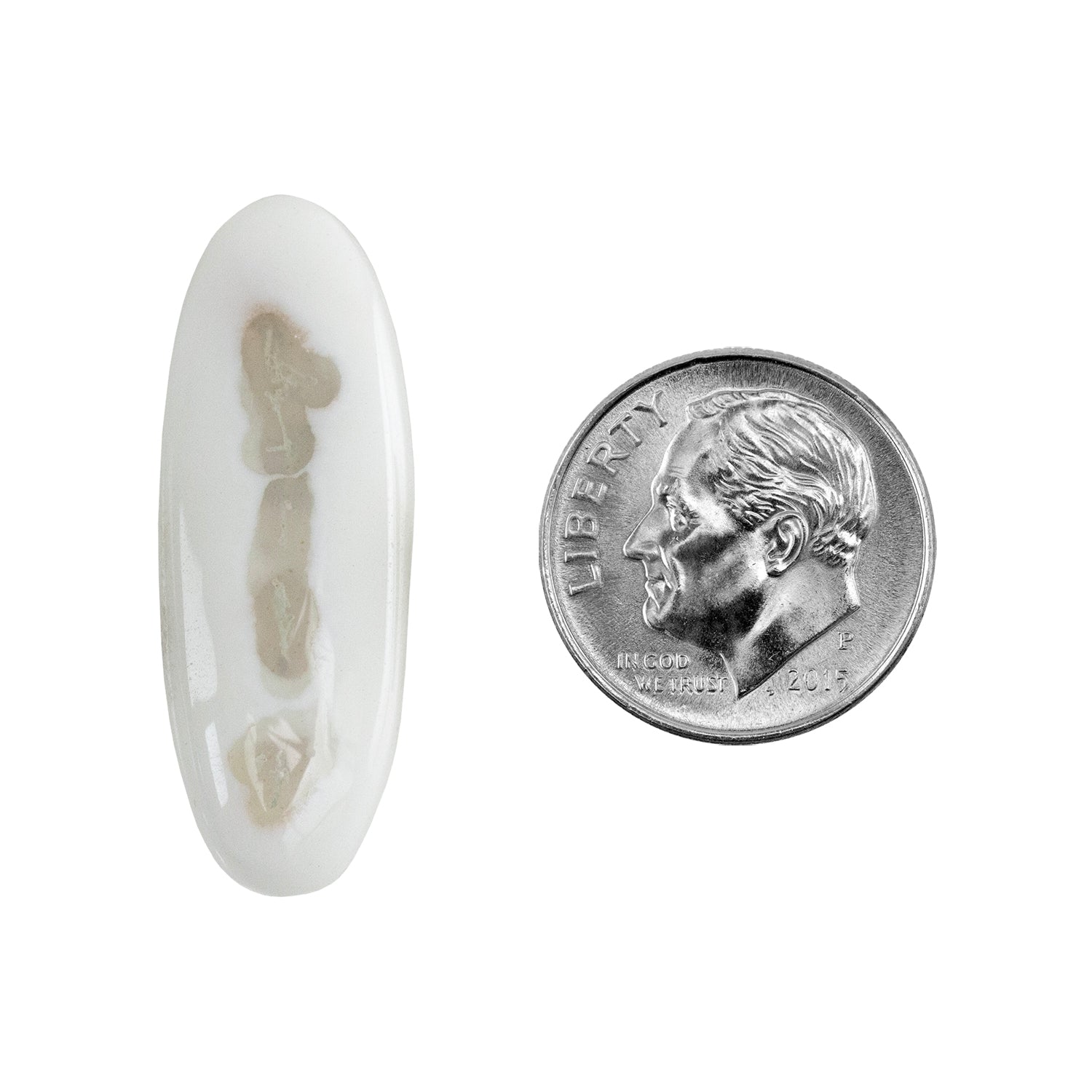 Moss Agate Gemstone - Oval Cabochon 32mm x 11mm - Pkg/1 with dime