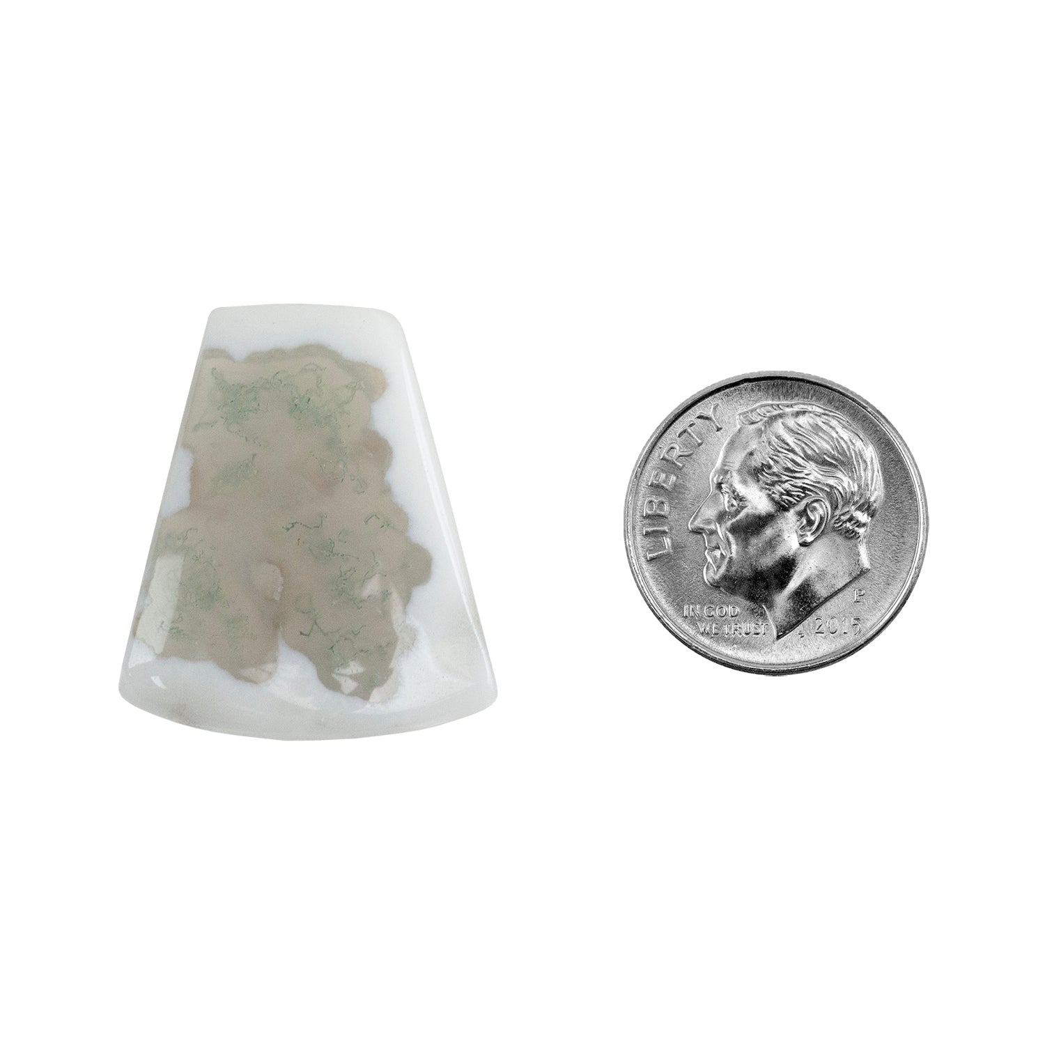 Moss Agate Gemstone - Oval Cabochon 25mm x 21mm - Pkg/1 with dime