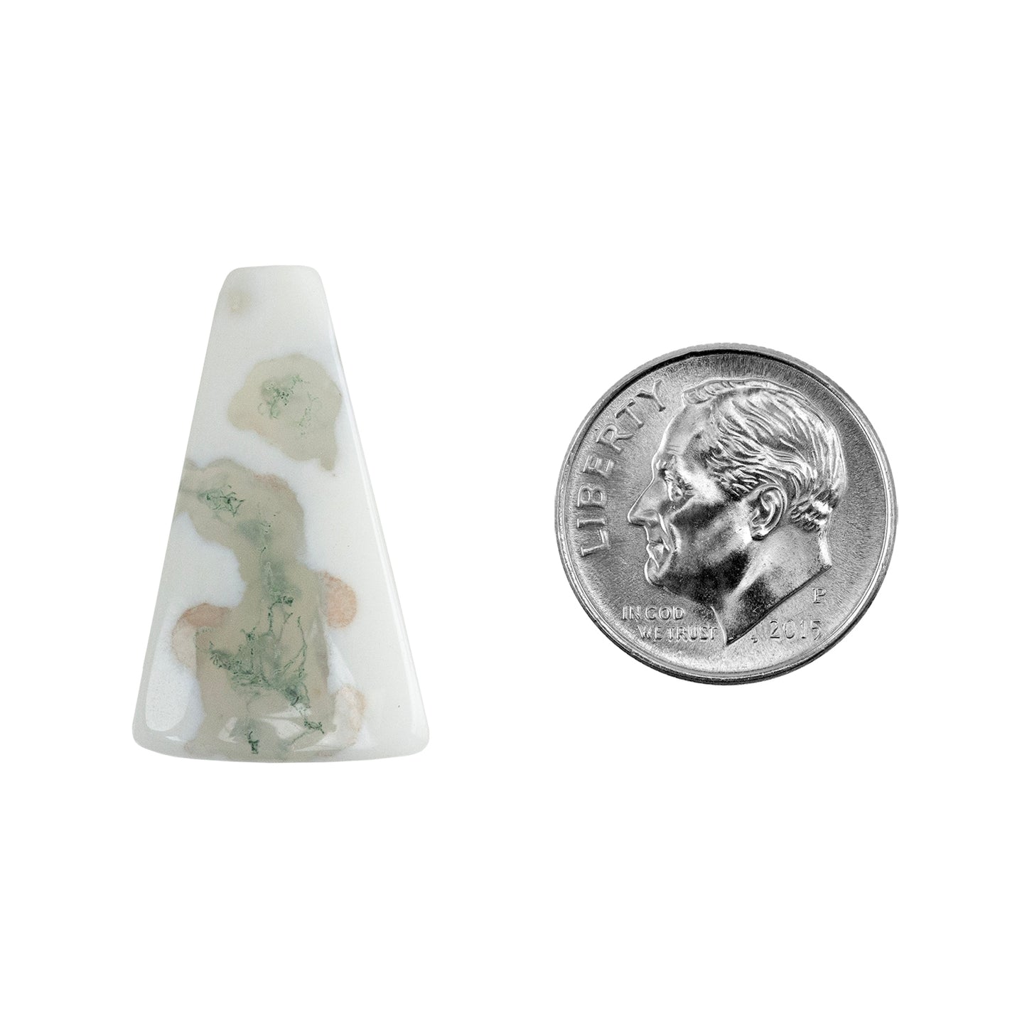 Moss Agate Gemstone - Freeform Cabochon 25mm x 15mm - Pkg/1 with dime