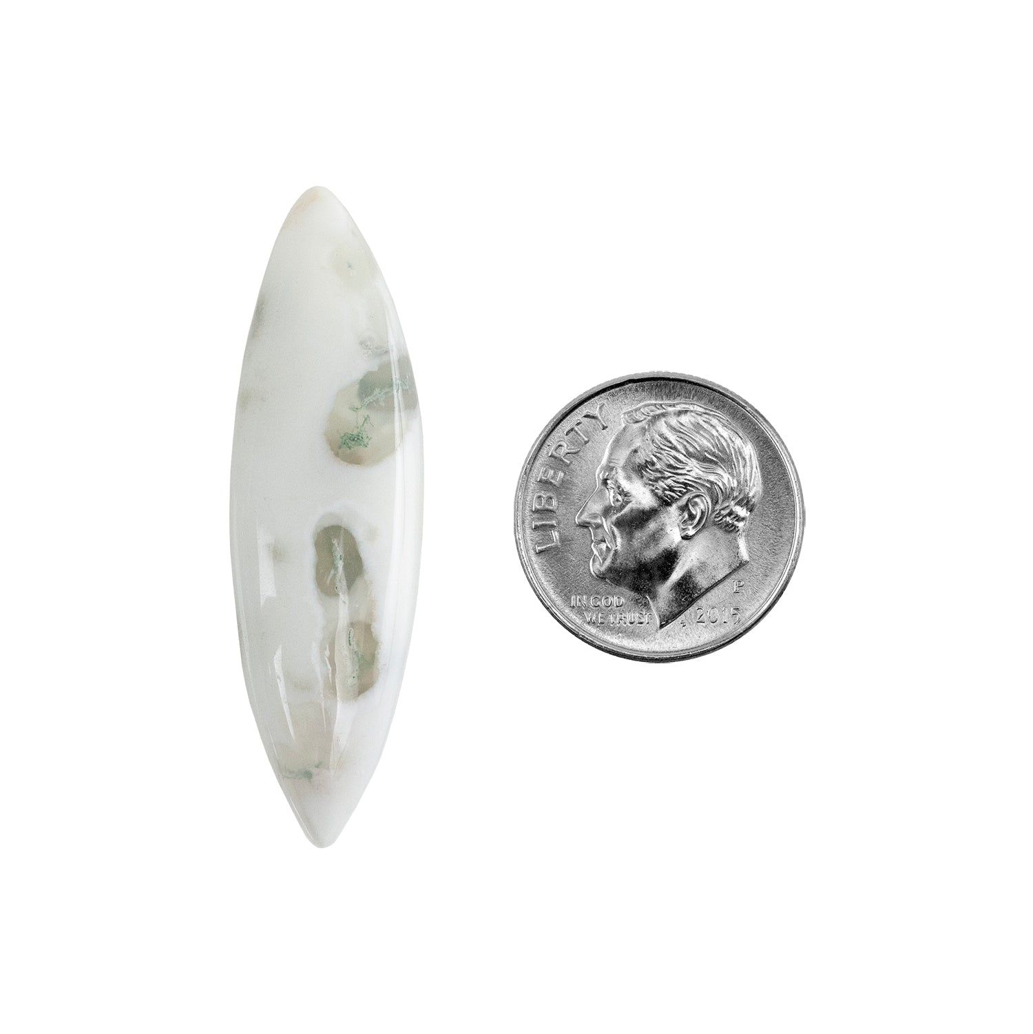 Moss Agate Gemstone - Freeform Cabochon 40mm x 11mm - Pkg/1 with dime