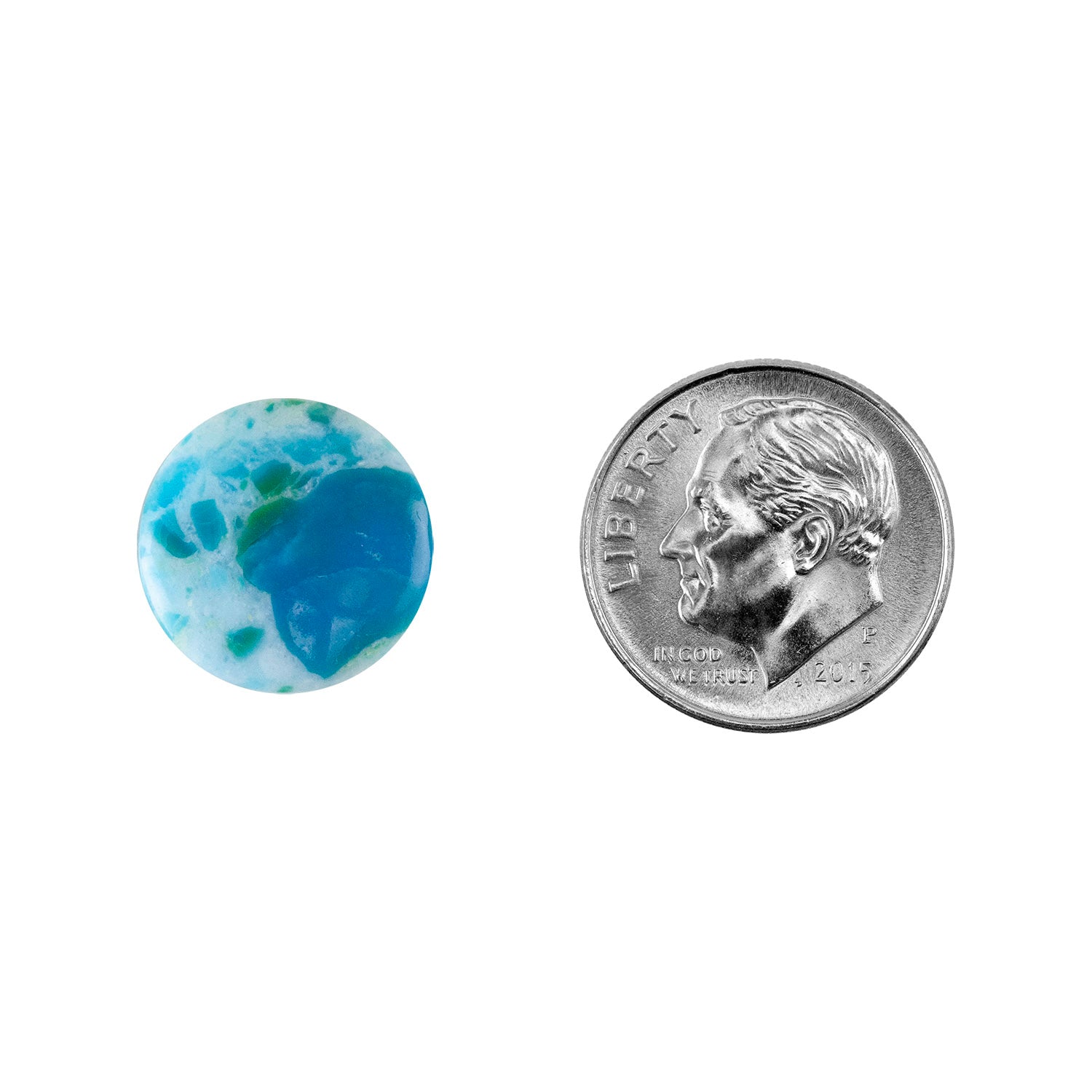 Peruvian Blue Opal Gemstone - Round Cabochon 14mm Pkg/1 with dime