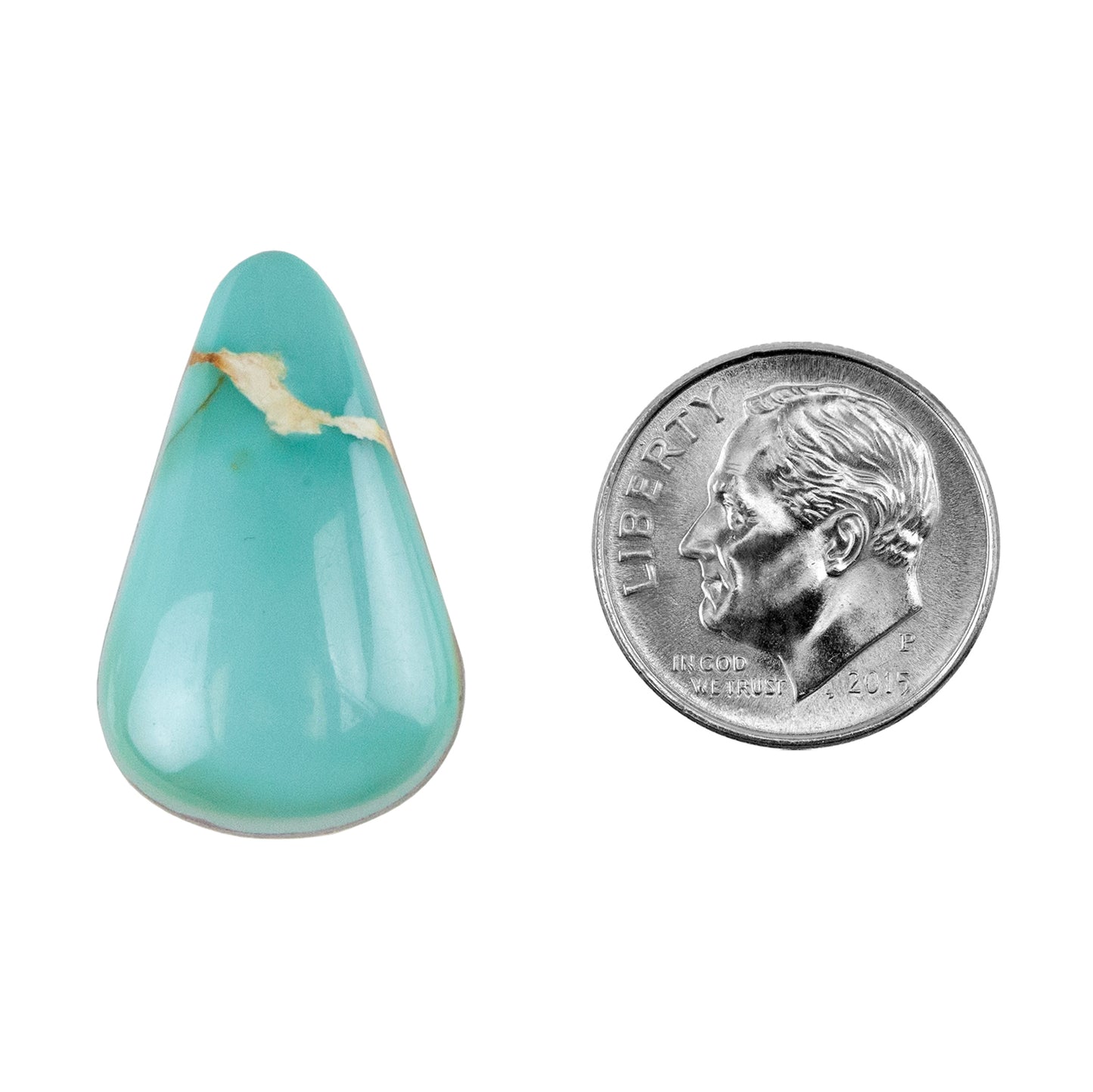 Royston Turquoise Gemstone - Freeform Cabochon 25mm x 16mm - Pkg/1 with dime