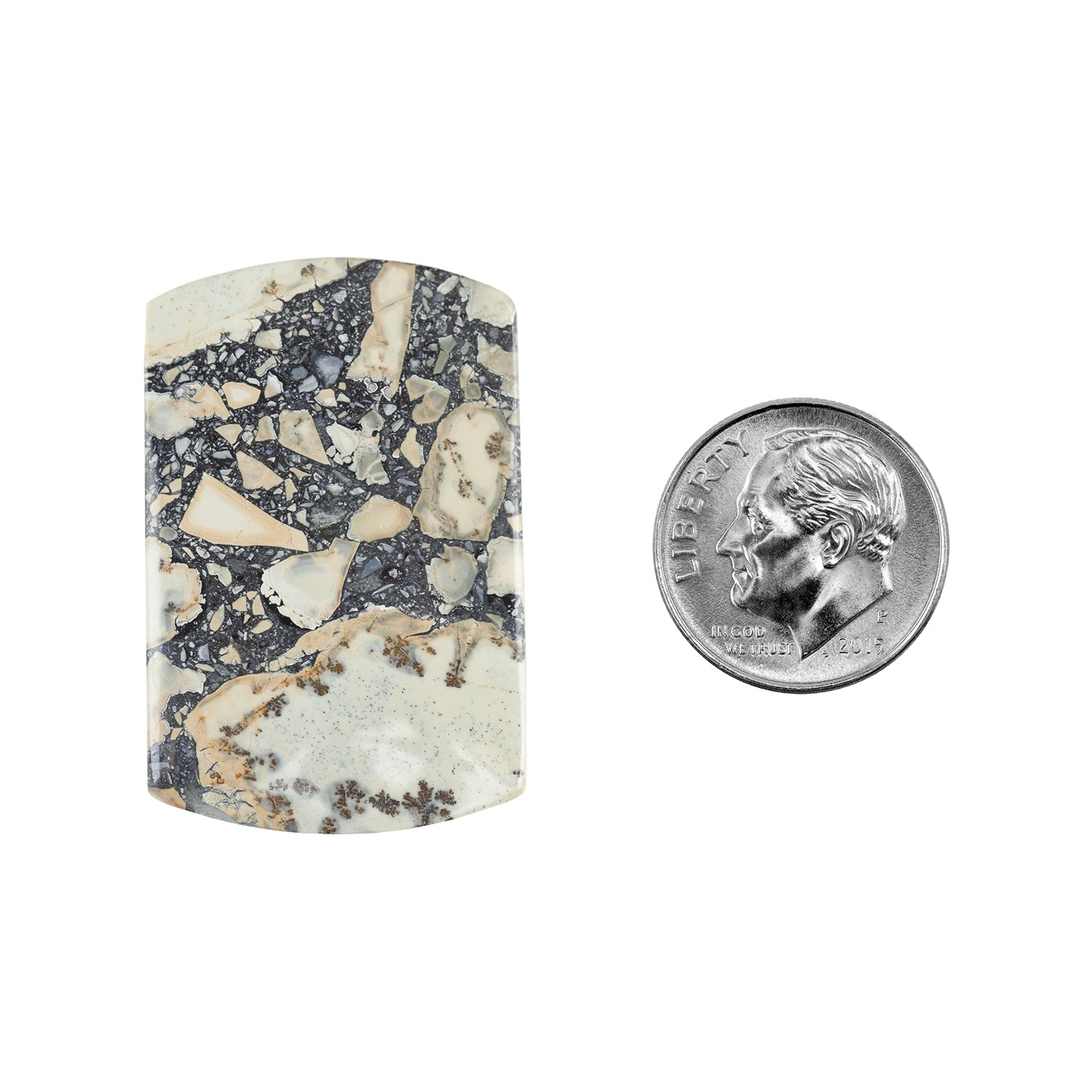 Brecciated Jasper Gemstone - Cabochon Freeform 35mm x 23mm Pkg/1 with dime