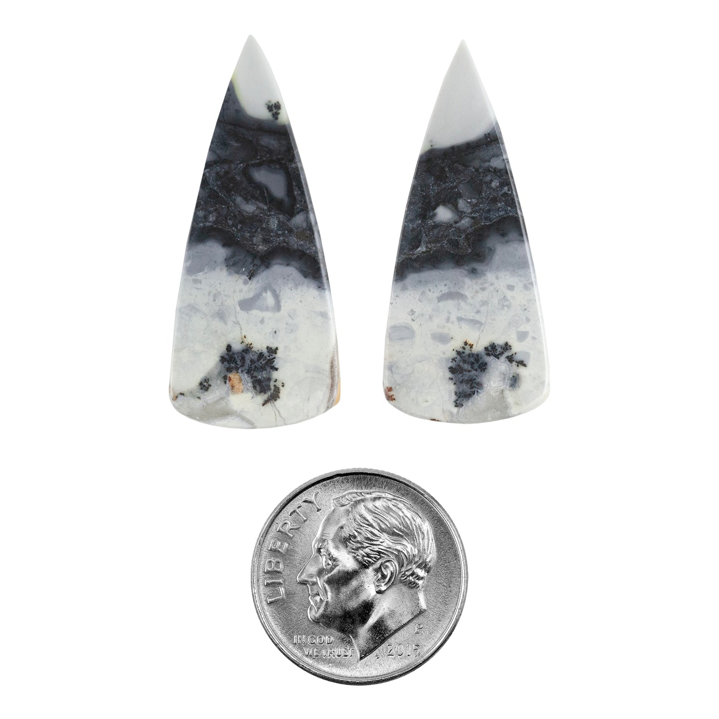 Brecciated Jasper Gemstone - Cabochon Freeform Matched Pair 32mm x 14mm with dime