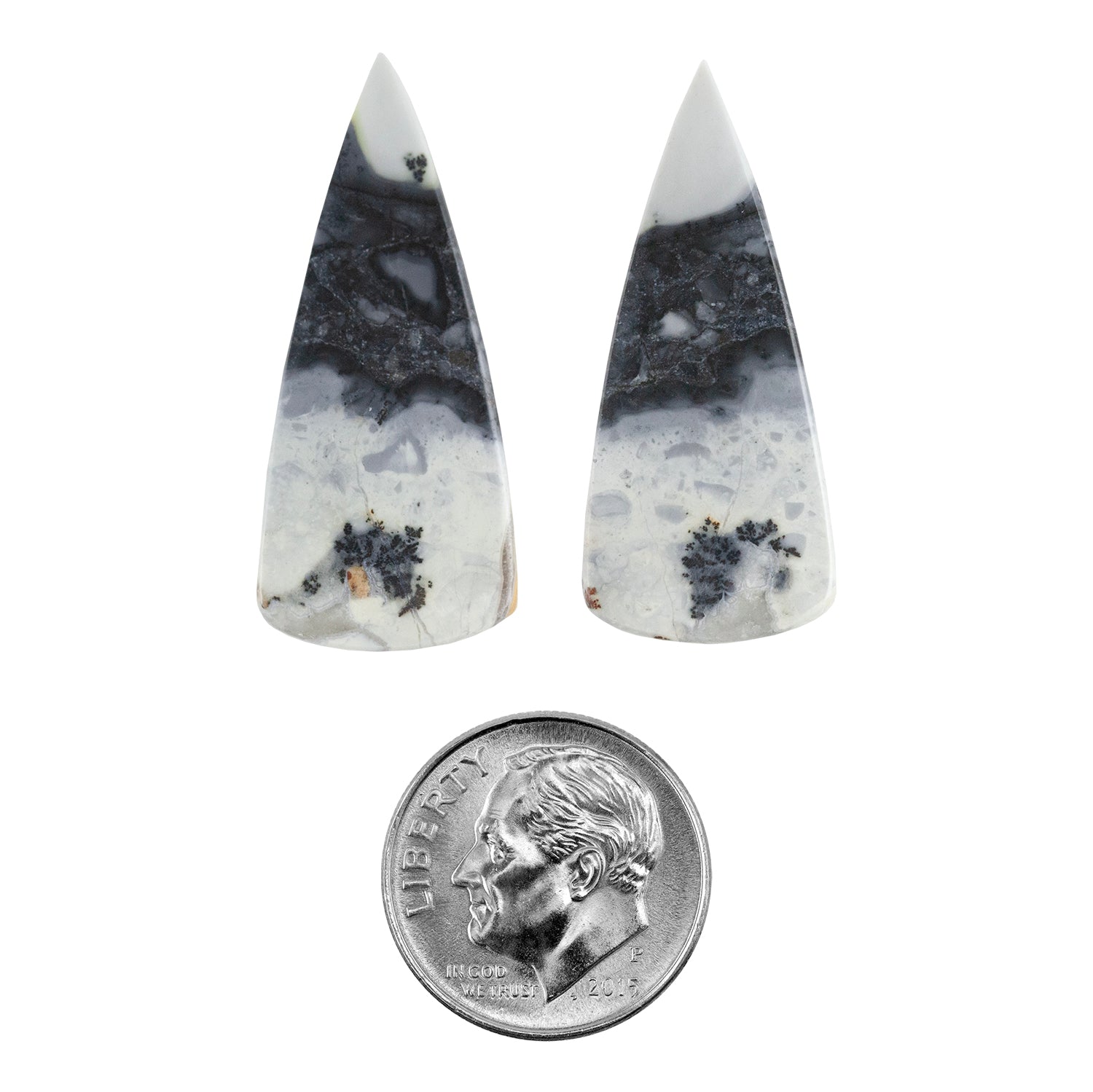 Brecciated Jasper Gemstone - Cabochon Freeform Matched Pair 32mm x 14mm with dime