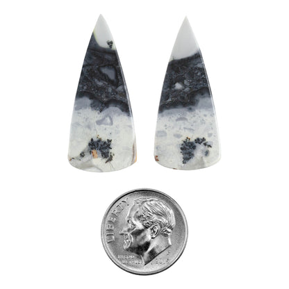 Brecciated Jasper Gemstone - Cabochon Freeform Matched Pair 32mm x 14mm with dime