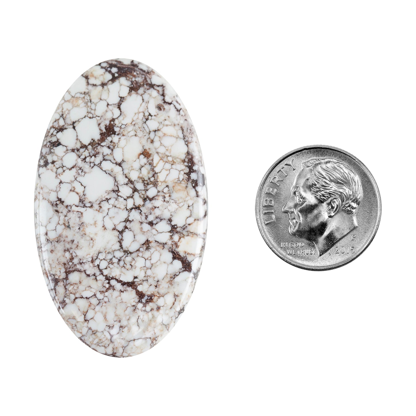 White Buffalo Gemstone - Oval Cabochon 43mm x 25mm Pkg/1 with dime