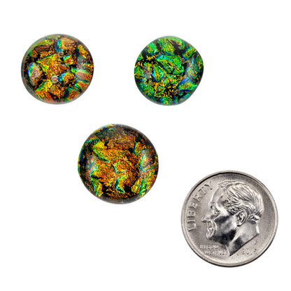 Dichroic Cabochons - Orange Green - Round medium with dime