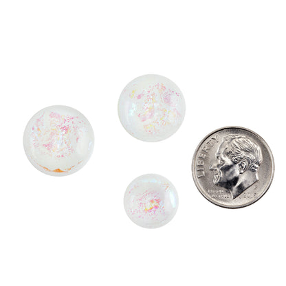 Dichroic Cabochons - White Opal - Round medium with dime