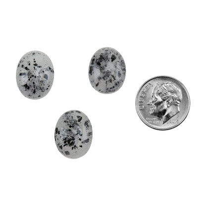 oval Colored Glass Cabochon - Black Speckle with dime