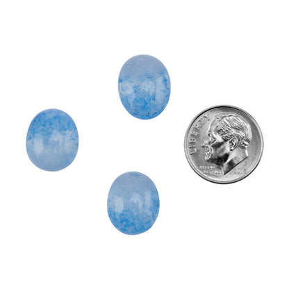 oval Colored Glass Cabochon - Light Blue Speckle with dime
