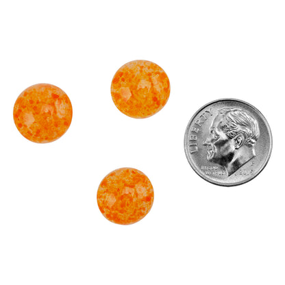 round Colored Glass Cabochon - Orange Speckle with dime