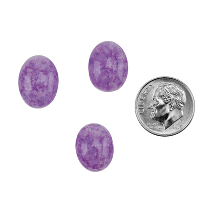 oval Colored Glass Cabochon - Purple Speckle with dime