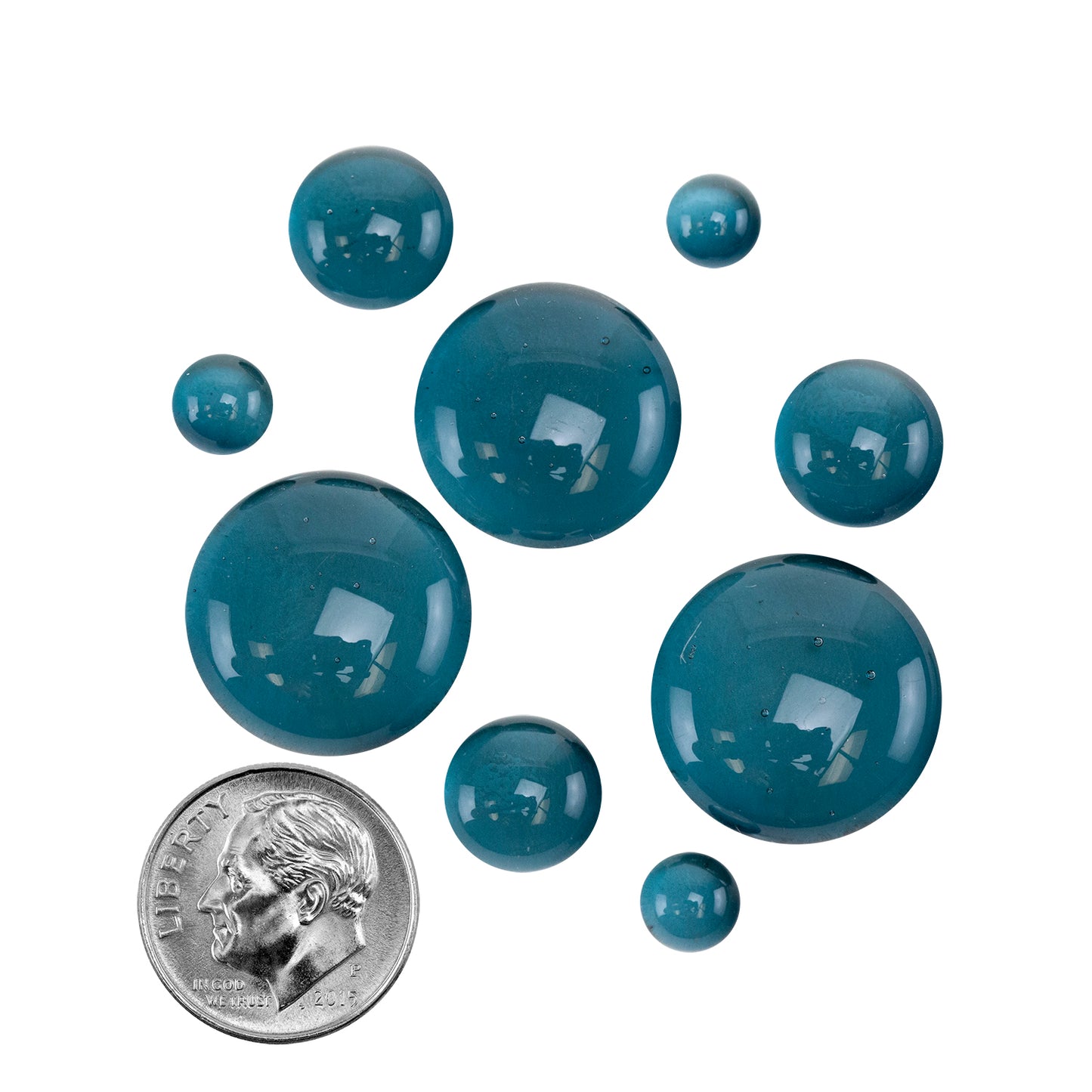 Colored Glass Cabochon - Sea Blue - Round with dime