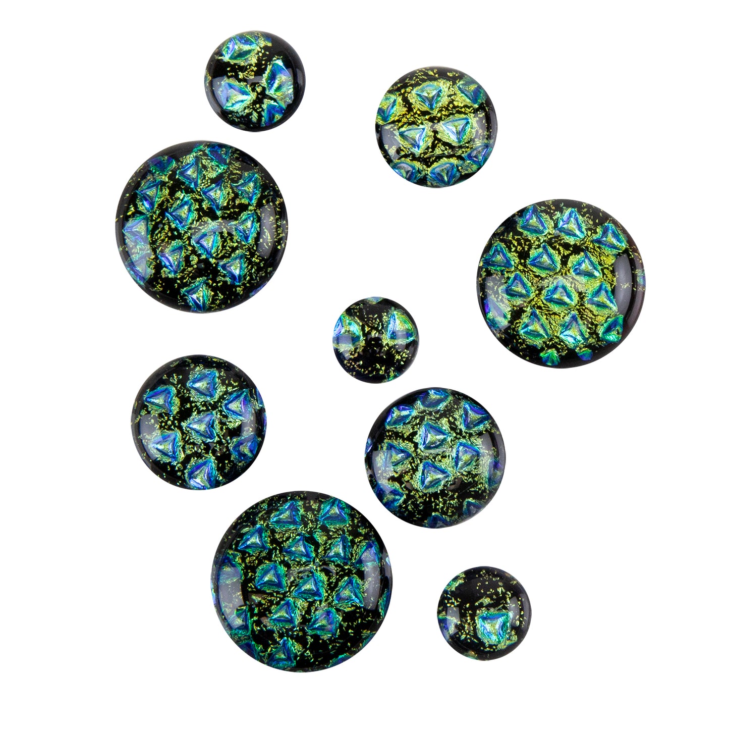 Dichroic Cabochons - Black Geometrics - Round