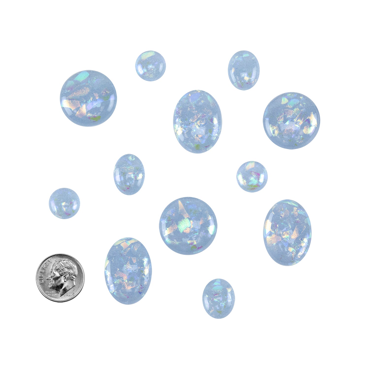 Dichroic Cabochons - Neo Lavender with dime