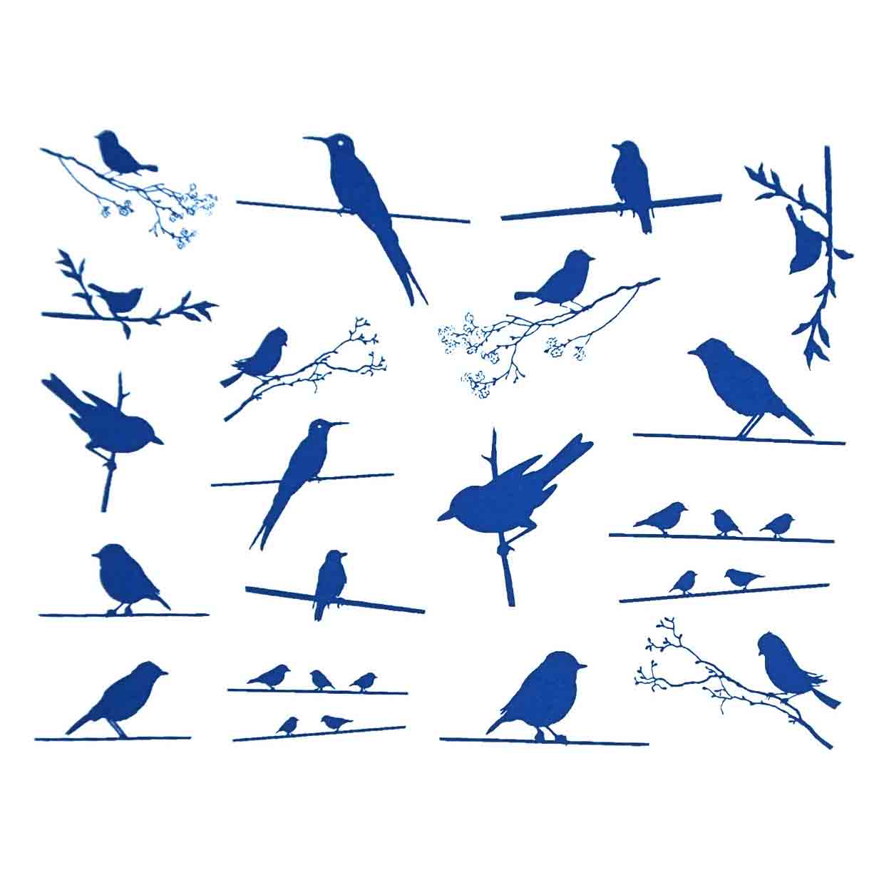 Enamel, Ceramic & Glass Decals - Birds on a Wire deft blue