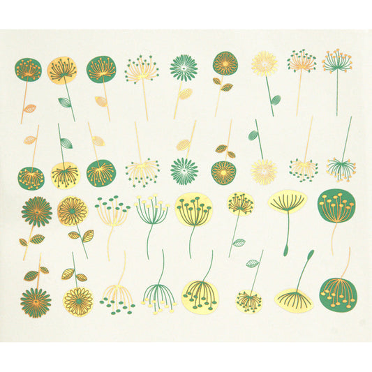 Enamel, Ceramic & Glass Decals - Two Color Modern Flowers green gold