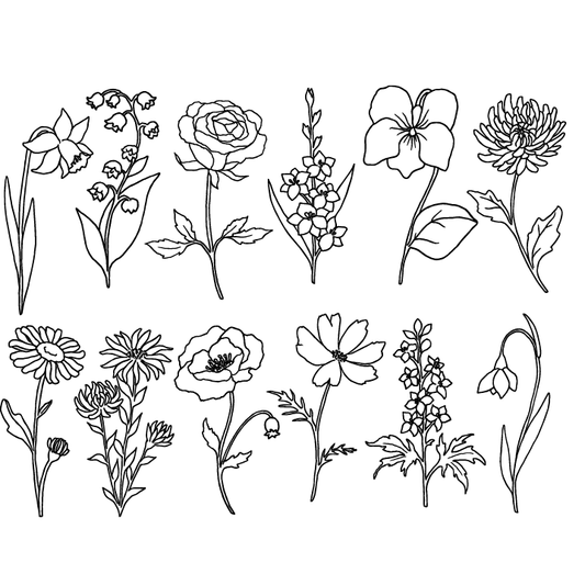 Enamel, Ceramic & Glass Decals - Garden Flowers black