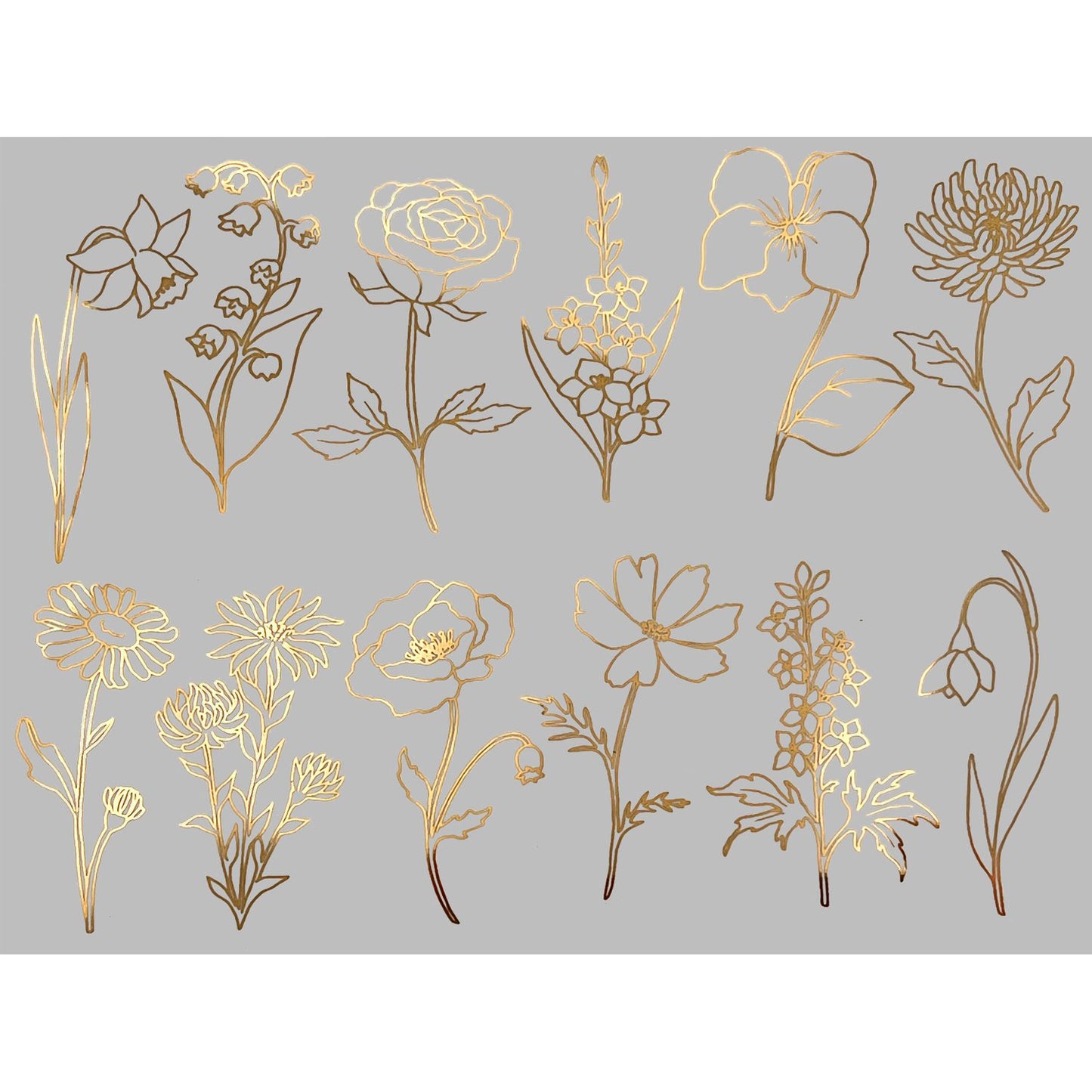 Enamel, Ceramic & Glass Decals - Garden Flowers gold