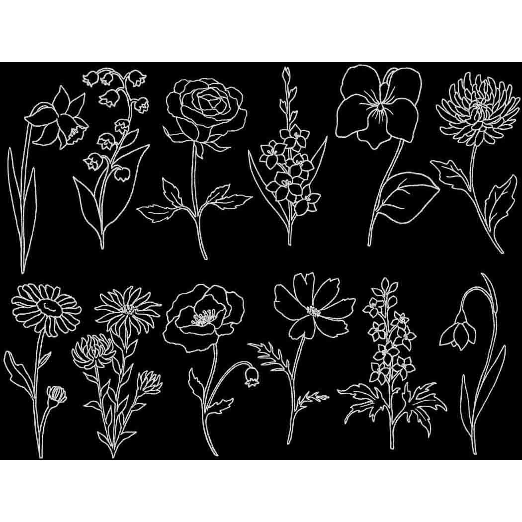 Enamel, Ceramic & Glass Decals - Garden Flowers mica white