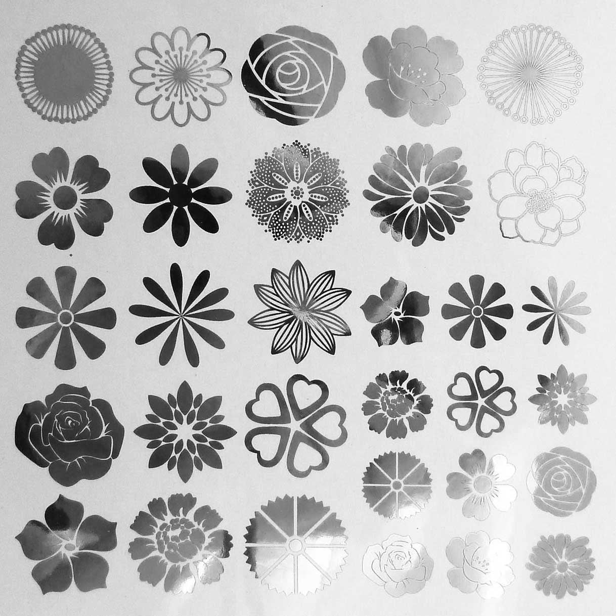 Enamel, Ceramic & Glass Decals - Small Flowers silver