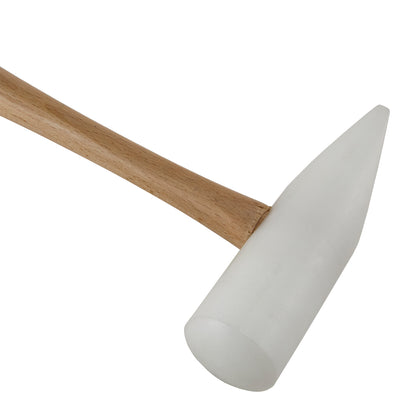 Hammer - Large Nylon Wedge

Use the domed face for shaping sheet and wire without marring the metal. Use the wedge shape for working tight areas.

The large nylon wedge hammer has one face 1-1/4" round and slightly domed used to flatten and shape sheet and wire with no risk of marring. The other face is wedge shaped for working tight areas.