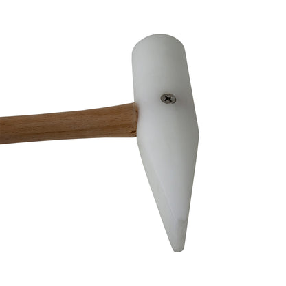 Hammer - Large Nylon Wedge

Use the domed face for shaping sheet and wire without marring the metal. Use the wedge shape for working tight areas.

The large nylon wedge hammer has one face 1-1/4" round and slightly domed used to flatten and shape sheet and wire with no risk of marring. The other face is wedge shaped for working tight areas.