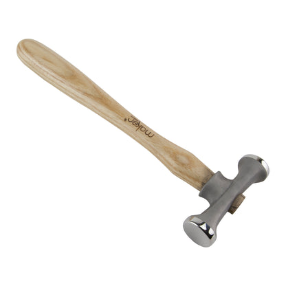 Fretz - Maker Planishing Hammer

The Maker Planishing Hammer has a slightly rounded working end for smoothing and hardening metal. The rounded end gives the classic planishing mark found on handwrought metal. The other working end is flat which can refine the round planishing marks to near smoothness.
Each hammer in the Maker line is made with a signature 420 stainless steel and have polished faces ready for use. The handles are North American ash with the logo on the handle.