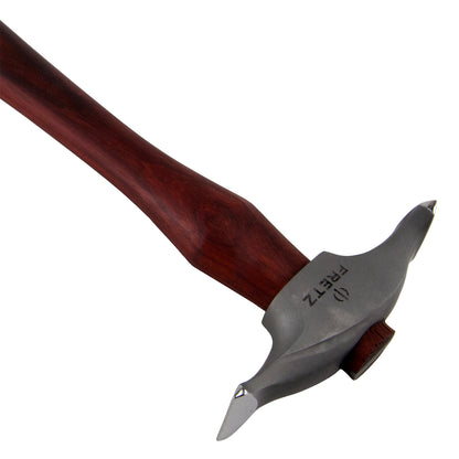 Sharp Texturing and Raising Hammer

The Sharp Texturing and Raising Hammer is for rings and other surfaces when sharp parallel hammered textures are needed. It can also be used to make extreme tight curves when raising portions of jewelry. Made of 420 stainless steel and Padauk wood.