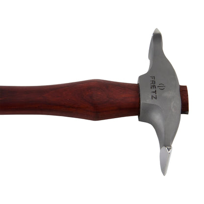 Sharp Texturing and Raising Hammer

The Sharp Texturing and Raising Hammer is for rings and other surfaces when sharp parallel hammered textures are needed. It can also be used to make extreme tight curves when raising portions of jewelry. Made of 420 stainless steel and Padauk wood.
