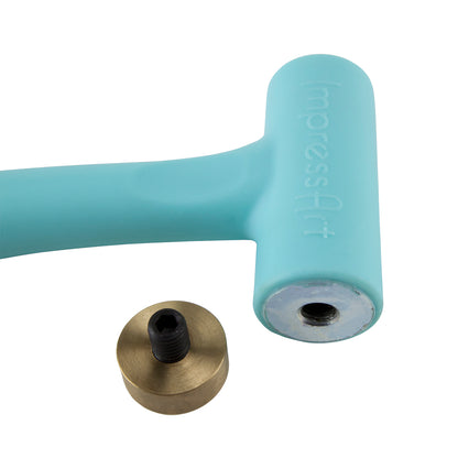 Hammer - ImpressArt Metal Stamping Hammer

1 pound brass hammer is designed specifically for design stamps (punches).


Ergo-Angle™ handle provides ideal positioning for clean, even impressions
One pound head provides optimal weight for deep impressions
Short handle design features multiple holding options for maximum control and comfort
Brass head provides a soft striking surface eliminating double impressions
Brass head is replaceable