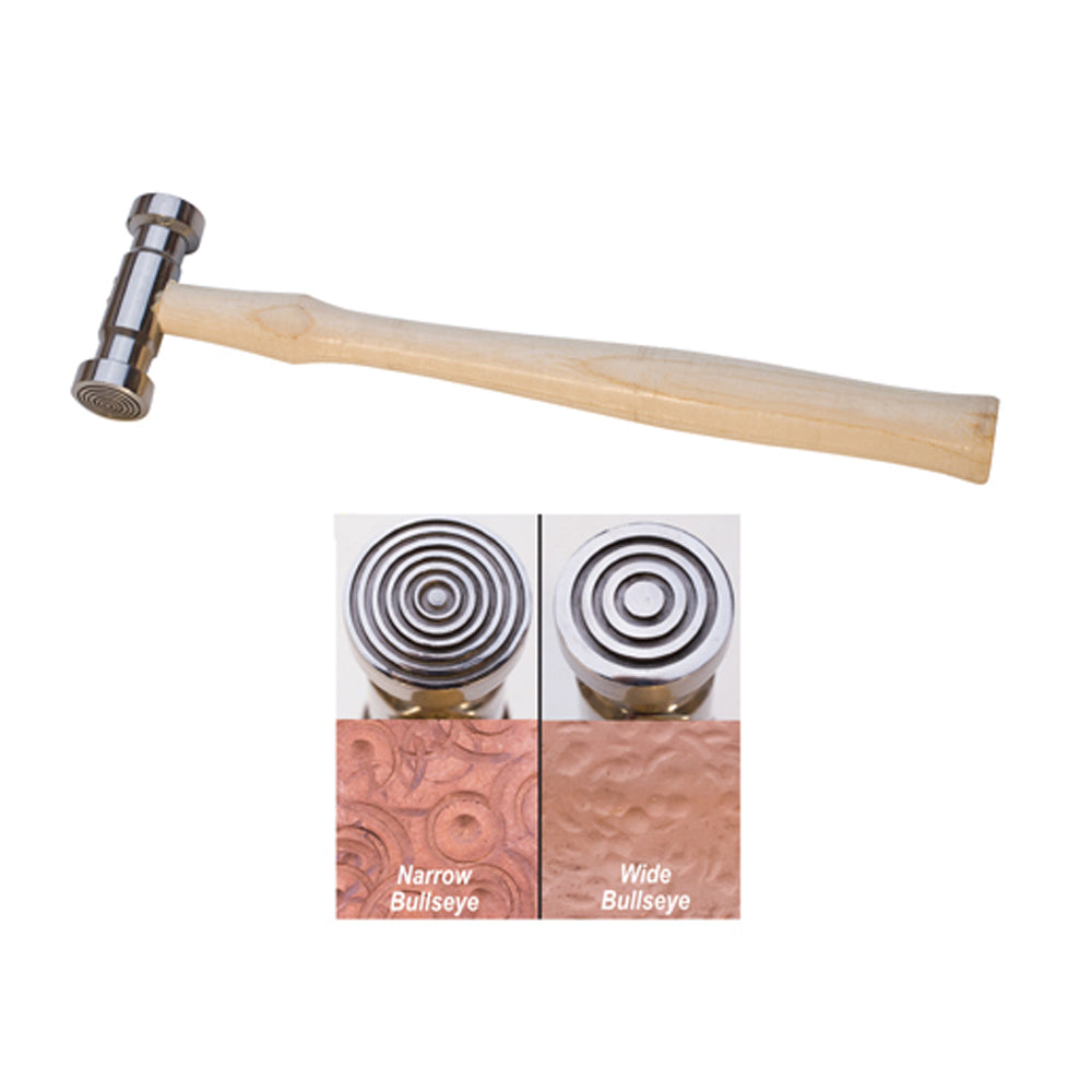 Metal with wood handle Bullseye Double-Sided Texturing Hammer with narrow bullseye texture and wide bullseye texture