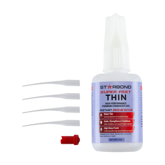 bottle of Starbond Super Fast Thin CA Glue - 1 oz with tips