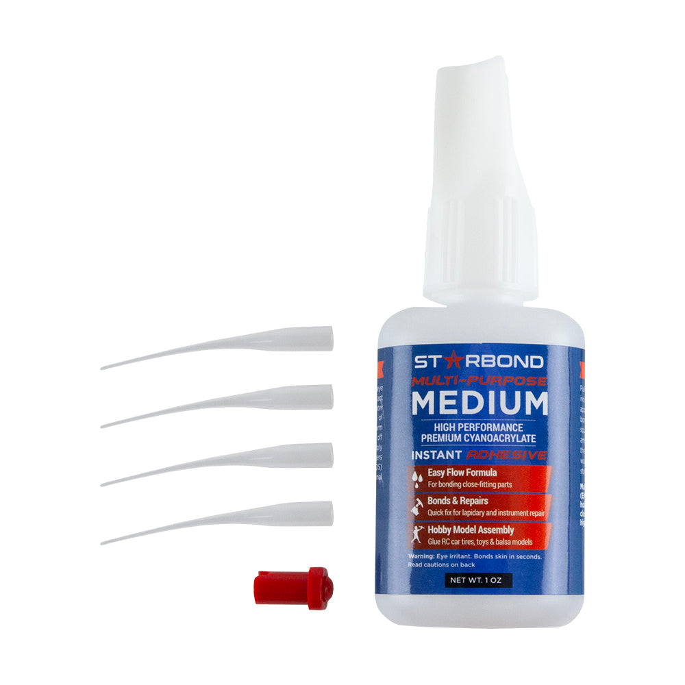 bottle of Starbond Multi Purpose Medium CA Glue - 1 oz with tips