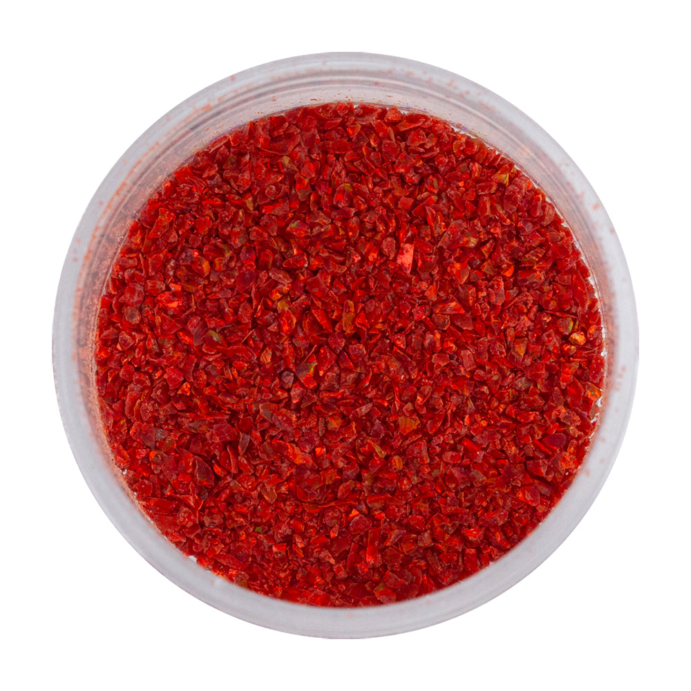 open jar of Crushed Fire Red Opal Gemstone - 1g