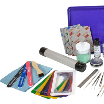 Deluxe Metal Clay Starter Tool Kit:
Metal Clay Hot Plate - Large
Curved Burnisher - Wide
Curved Burnisher - Slim
Ball Burnisher - Small
Ball Burnisher - Medium
Ball Burnisher - Large
Scratch Brush - Brass - Buff Style
Lortone® Tumbler - 3lb Rotary 120V (US)
Stainless Steel Shot - 1lb
Cool Tools Clay Thickness Rolling Frame Set - #2, #3, #4, #5, #6, #8
Gray Wonder Roller - 11"
Tissue Blade - Flexible
Ultra Clay Pick
Bench Block - Rubber
Dormer Twist Drill - 1mm
Dormer Twist Drill - 1.5mm
Dormer Twist Drill -
