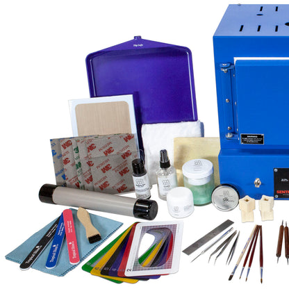 Deluxe Metal Clay Starter Tool Kit with Paragon SC2 Kiln: 
Paragon SC2 Kiln
Metal Clay Hot Plate - Large
Curved Burnisher - Wide
Curved Burnisher - Slim
Ball Burnisher - Small
Ball Burnisher - Medium
Ball Burnisher - Large
Scratch Brush - Brass - Buff Style
Lortone® Tumbler - 3lb Rotary 120V (US)
Stainless Steel Shot - 1lb
Cool Tools Clay Thickness Rolling Frame Set - #2, #3, #4, #5, #6, #8
Gray Wonder Roller - 11"
Tissue Blade - Flexible
Ultra Clay Pick
Bench Block - Rubber
Dormer Twist Drill - 1mm
Dormer 