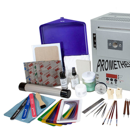 Deluxe Metal Clay Starter Tool Kit with Prometheus Pro-1-PRG Kiln:
Prometheus Pro-1-PRG Standard Kiln
Metal Clay Hot Plate - Large
Curved Burnisher - Wide
Curved Burnisher - Slim
Ball Burnisher - Small
Ball Burnisher - Medium
Ball Burnisher - Large
Scratch Brush - Brass - Buff Style
Lortone® Tumbler - 3lb Rotary 120V (US)
Stainless Steel Shot - 1lb
Cool Tools Clay Thickness Rolling Frame Set - #2, #3, #4, #5, #6, #8
Gray Wonder Roller - 11"
Tissue Blade - Flexible
Ultra Clay Pick
Bench Block - Rubber
Dormer