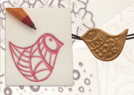 aureus bright bronze clay bird pendant along bird design in scratchfoam