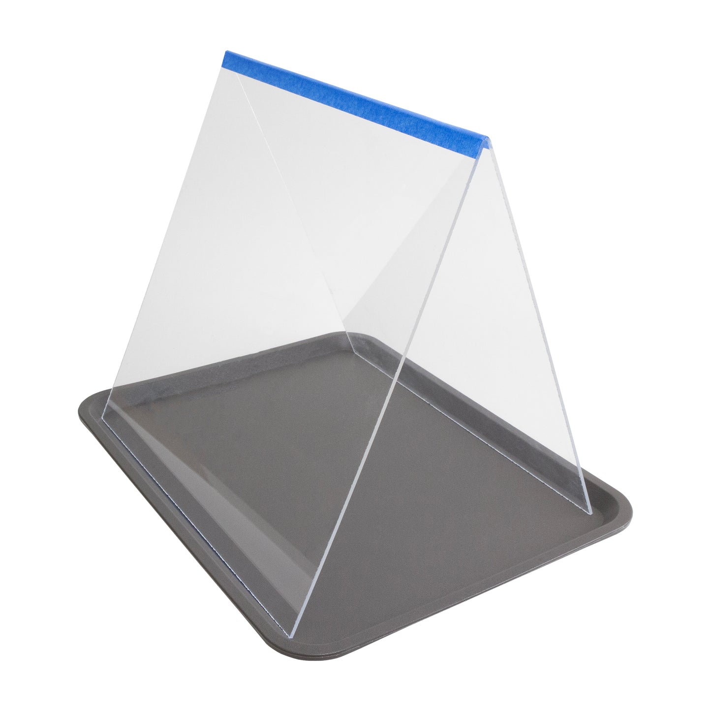 assembled 2 Clear acrylic safety shields 12" x 12"  1 Safety shield holder tray 