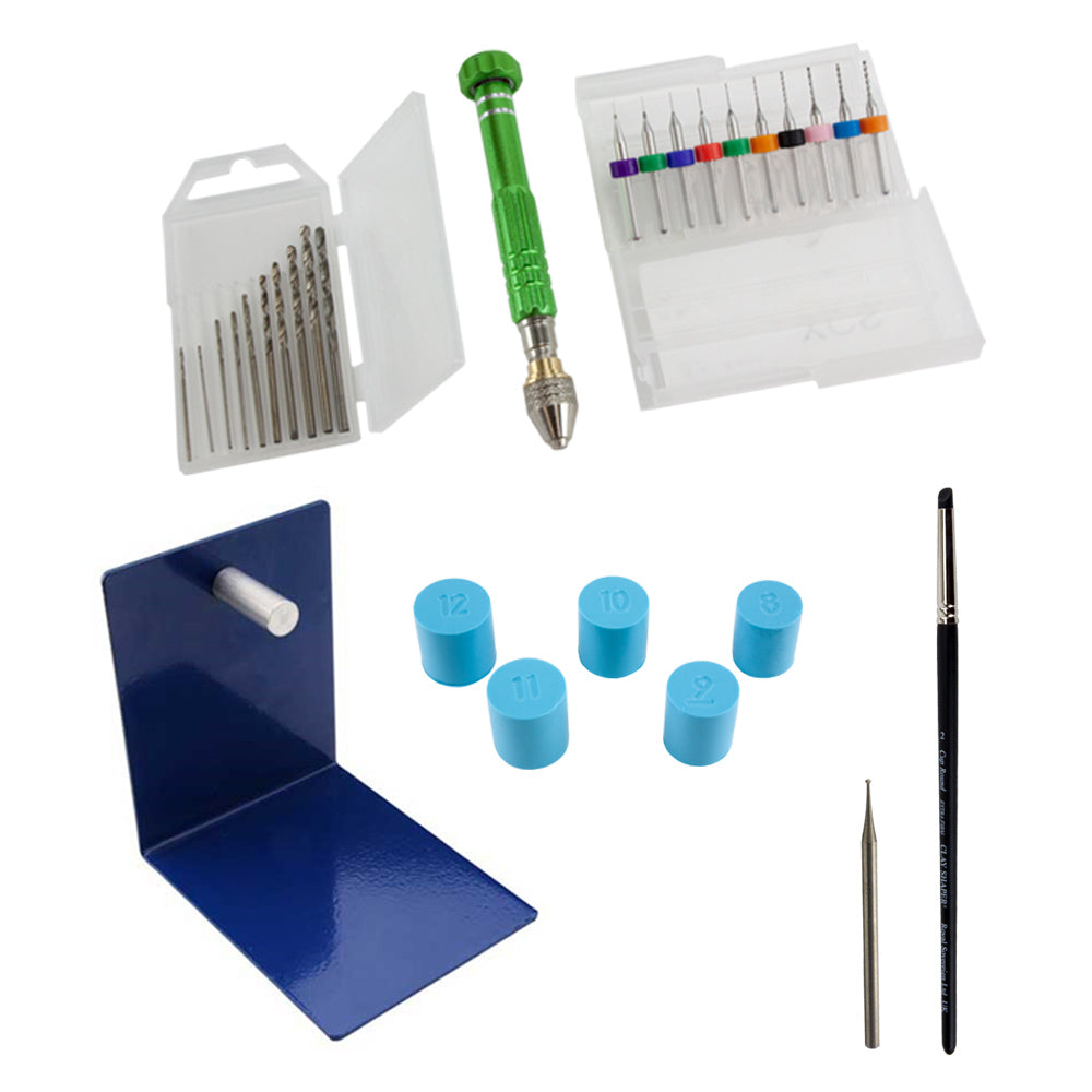 Craftcast Kit: Metal Clay Rings that Sparkle.This kit includes:  1 set of whole size silicone ring mandrels and stand 1 clay shaper - extra firm cup round #2 1 - 45 degree hart bur 1 pin vise hand drill set with 21 pieces