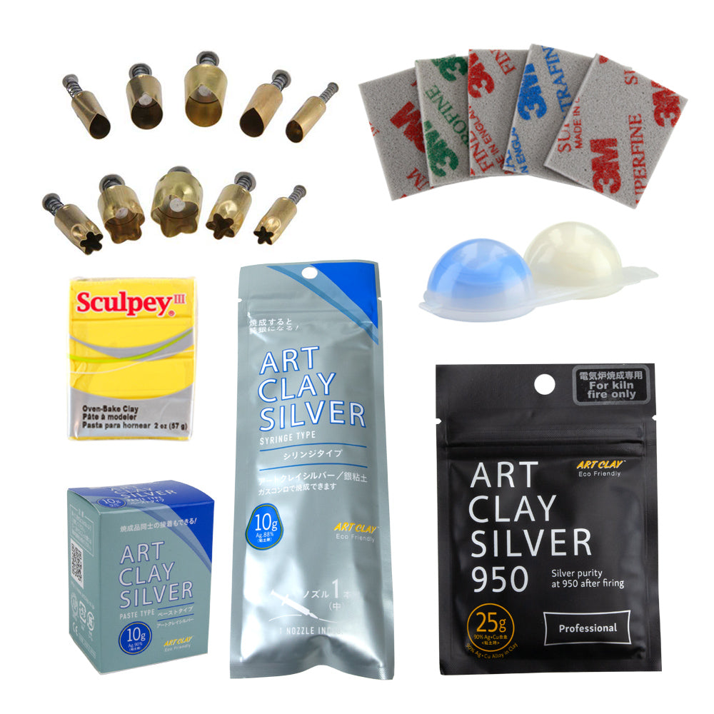 Craftcast Kit: Mastering the Open Shank Ring. Choose your clay - EZ960 or Art Clay Silver 950. This kit includes:  .75 oz container of Mega Mold 2 oz Sculpey III polymer clay block Set of 5 - 2" 3M Sponge Sanding Pads 2 shape cutter sets of 5: flower and teardrop Art Clay 950: 25 grams of lump clay, 10 grams of paste and 10 grams of syringe with one tip (grams measured by clay weight