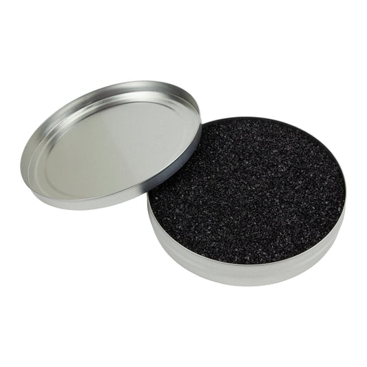 Accent Silver Firing Tin with Coconut Carbon Media 4 oz

Holds .30 liters of activated carbon. Stainless steel firing pans are very durable and will last longer than most any other firing container. This container has minimal oxide flake.