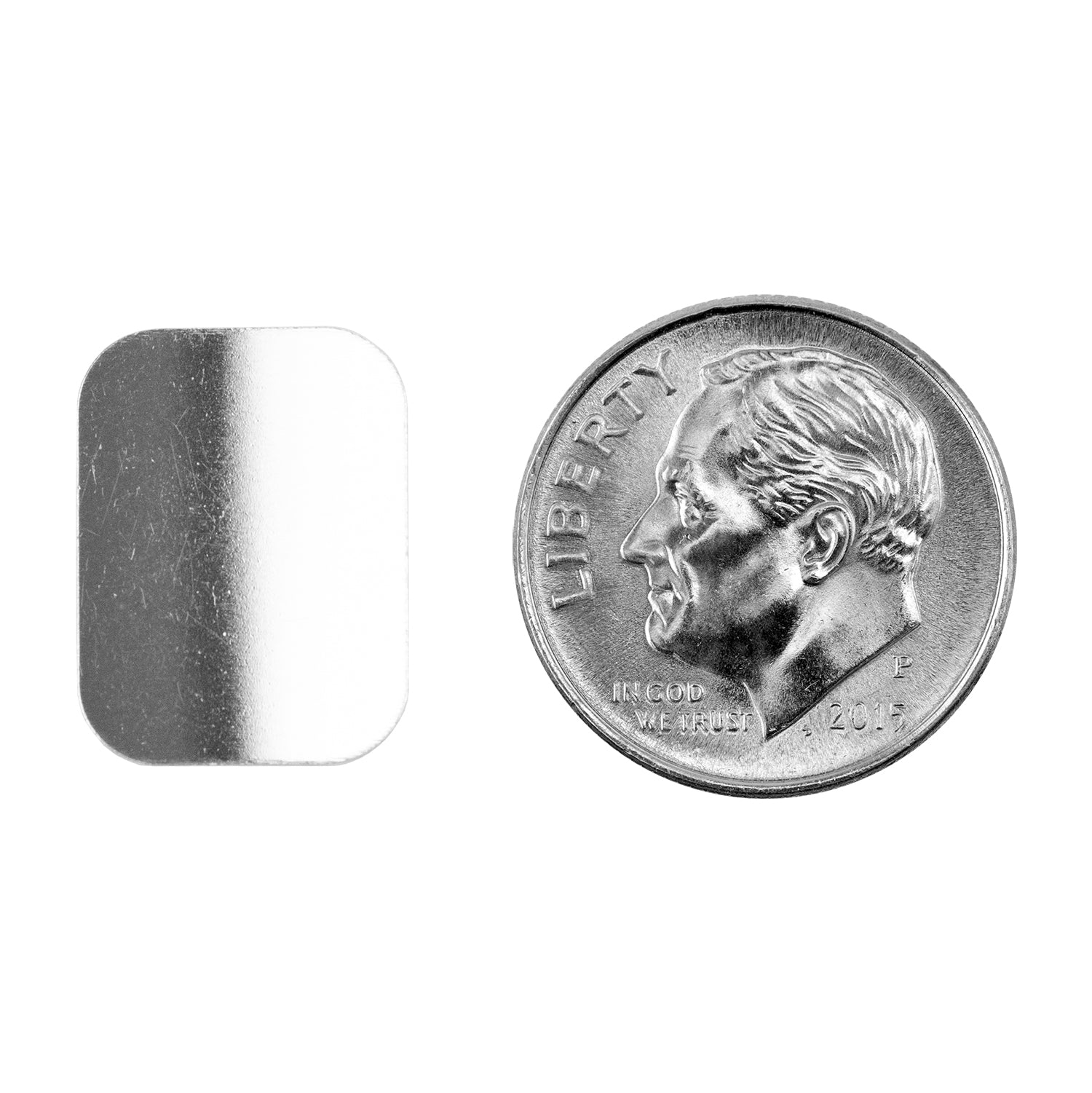 .999 Fine Silver Shape - Rounded Rectangle - 12 x 16mm - Pkg/1 with dime