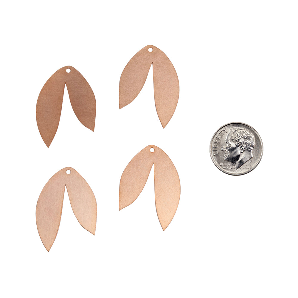 4 Copper Blanks - Leaf Drop 30mm with dime