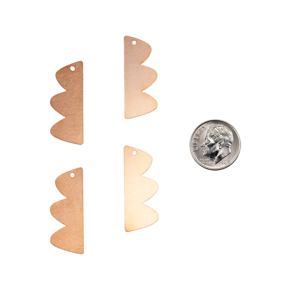 4 Copper Blanks - Edged Squiggle 30mm with dime