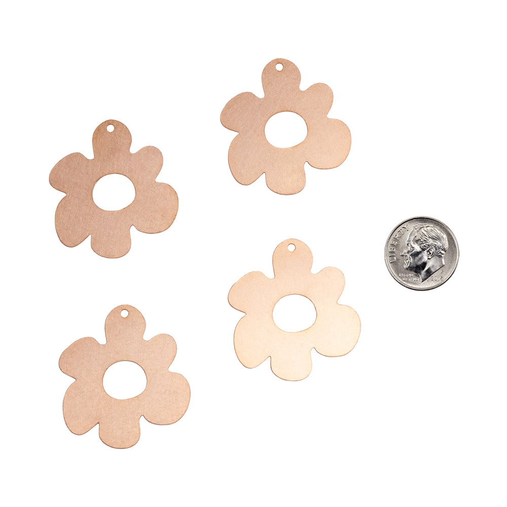 4 Copper Blanks - Open Flower 35mm with dime