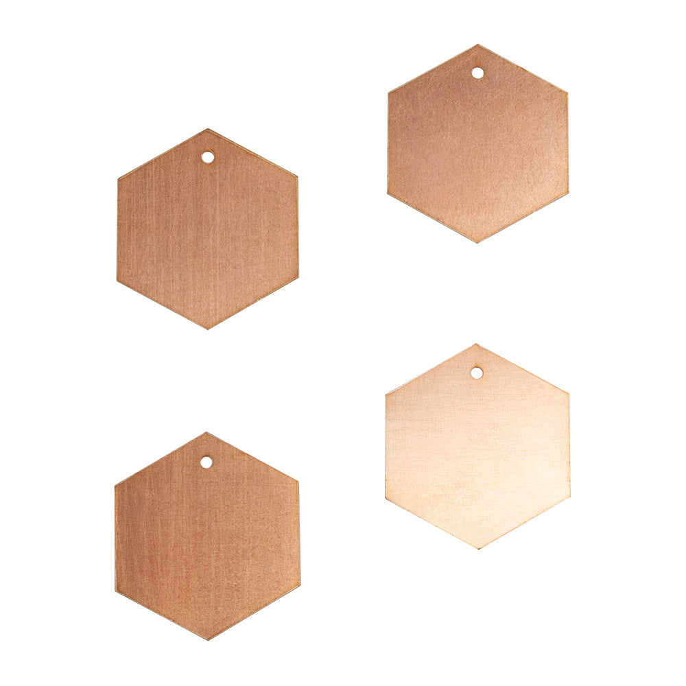 4 Copper Blanks - Hexagon 35mm